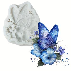 TEMU 1개 히비스커스 꽃과 나비가 있는 실리콘 몰드, 레진, 점토, 끈적이는 글루, 주얼리 제작, 석고 작업, 홈 데코 및 선물 제작에 이상적