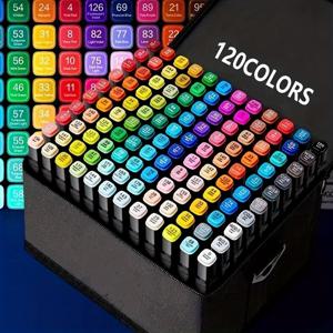 TEMU 120색 더블엔드 아트 페인팅 펜, 싱글 숄더 백 천 가방 세트 마커펜, 핸드페인트 디자인 세트, 전문 미술용품, 문구류 선물, 크리스마스 선물