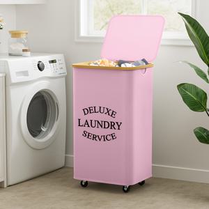 TEMU 잠금식 바퀴와 뚜껑이 있는 110L 세탁 바구니, 대나무 링 수납 바구니, 잡화 정리함 - 메쉬 라이너 포함, 손잡이와 뚜껑이 있는 접이식 빨래 바구니, 초대용량 세탁통, 접이식 패브릭 빨래 바구니 수납 바구니, 선반용 바구니