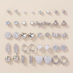 TEMU 20쌍 세트 귀걸이, 하트, 리본, 삼각형, 꽃 디자인 대형 선물 세트, 멀티피스 주얼리 세트, 패셔너블하고 심플한 여성용 스터드 귀걸이 선물