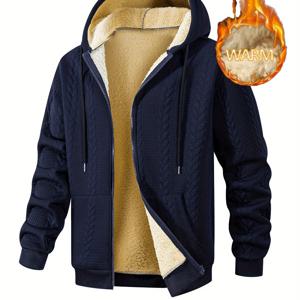 TEMU 남성용 스타일리시 자카드 안감 후드 가디건, 가을 겨울에 이상적