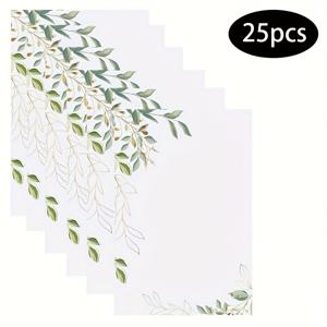 TEMU 25개, 빈 메모지, 장식용 메모 카드, 초록색 꽃무늬 메모지, 결혼식, 사무실, 그림, 감사, 인사말용품에 적합