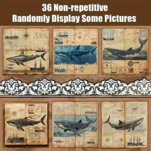 TEMU 20세기 초 해양 탐험의 36가지 독특한 클리핑, 스크랩북 용지, 장식 용지, 선물 포장, 빈티지 다이어리, 정크 저널, 배경 카드 매트, 인사말 카드 제작에 적합한 재료 용지