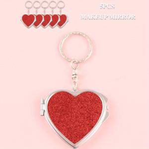 TEMU 5피스 휴대용 하트 모양 접이식 메이크업 거울 | 단면 반짝이 스티커 | 양면 메이크업 거울 | 집과 여행에 적합 | 여성, 여학생, 어머니, 친구를 위한 이상적인 선물
