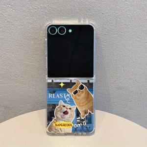 TEMU 휴대폰 케이스: 5347 패션 안경을 쓴 두 마리 고양이 투명 패턴 TPU 낙하 방지 휴대폰 케이스, 삼성 갤럭시 Z 플립 7용, 삼성 갤럭시 Z 플립 7se용 TPU 휴대폰 케이스, 삼성 갤럭시 플립 7 시리즈용 휴대폰 보호 커버, 풀커버 낙하 방지 슬림하고 가벼운 케이스, 견고한 쉘, 스크래치 방지