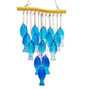 TEMU 블루 글라스 펜던트, 블루 피쉬 윈드 차임, 15개의 블루 잎사귀, 핸드메이드 윈드 차임, 창의적이고 정교한 공예, 홈 데코, 집들이 선물, 휴일 선물, 크리스마스 선물, 생일 선물, 데이 선물, 윈드 차임 애호가를 위한 선물