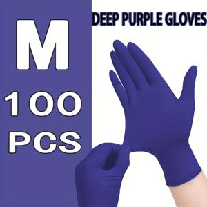 TEMU 주방 설거지, 세차, 야외 활동, 가정용 업무 및 애완 동물 청소에 적합한 딥 퍼플 일회용 니트릴 장갑 100개입, 라텍스 프리