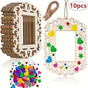 TEMU 나무 사진 액자 장식품 10개, 10.92 X 14.99cm, 로프 포함, 생일 결혼식 파티 장식용, DIY 크리스마스 트리 매달기 장식품, 크리스마스, 할로윈, 새해, 추수감사절, 소박한 결혼식 등 다양한 휴일에 적합, 휴일 펜던트 및 매달기 장식용
