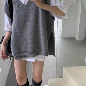 TEMU 새로운 가을/겨울 한국 스타일 루즈 V넥 분리형 조끼, 레이어링용 긴 민소매 스웨터 탑