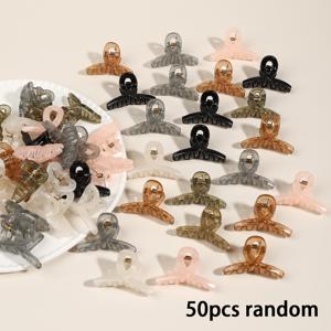 TEMU 50개 심플한 작은 그랩 클립 앞머리 클립 여성 이마 옆 머리카락 정리용 헤어핀 소형 상어 클립 - 플라스틱, 단색, 크로스 디자인, 얇은 머리에 적합, 어린이 및 성인용