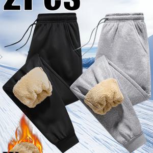 TEMU 트렌디 플리스 바지 2pcs 세트, 두꺼운 보온 스포츠 트라우저, 루즈핏 캐주얼 롱 팬츠 (가을, 겨울용), 회색 및 검정색의 넉넉한 사이즈, 탄성 있는 커프스
