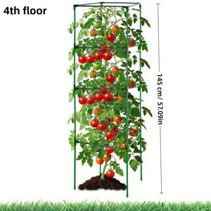 TEMU 토마토, 오이, 콩용 3/4단 식물 덩굴 격자대 - 내구성 있는 녹색 정원 지지대 그리드, 간편한 조립, 화단 및 야외 정원용 공간 절약형 디자인