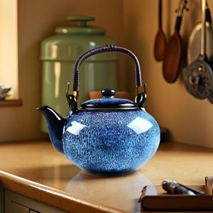 TEMU 750ml 오션 블루 반응성 글레이즈 세라믹 찻주전자 (필터 포함), 새로운 글레이즈 표면 특징, 일본 술, 궁중차, 커피 및 우유에 적합, 독특한 휴일 선물로 좋습니다.