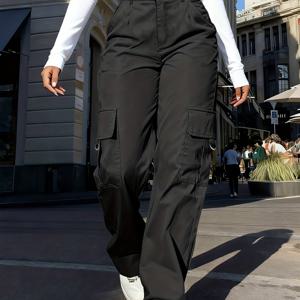 TEMU 새로운 레그 워크 팬츠, 여성용 하이웨이스트 루즈 및 슬림핏 포켓 와이드 레그 요가 팬츠, 섹시한 사선 포켓과 플립탑 와이드 레그 팬츠, 봄가을에 적합한 여성 의류