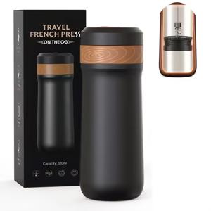 TEMU 320ml/10.82oz 이중벽 스테인리스 스틸 프렌치 프레스 커피메이커, 3컵 용량, 내구성 플라스틱 바디, 할로윈, 크리스마스, 새해 선물로 이상적