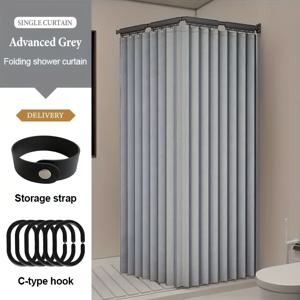 TEMU 모던한 접이식 샤워 커튼, 습식/건식 분리 기능, 견고한 소재, 세로/가로 디자인, 가정 및 호텔 욕실용, 사계절 사용 가능, 다기능 욕실 인클로저, 쉬운 설치(접이식 웨이브)