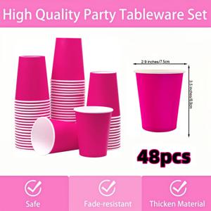 TEMU 24/48개 핫핑크 종이컵, 9온스 일회용 커피컵 차컵, 뜨거운 및 차가운 음료용 컵 생일 결혼식 파티 용품 휴일 피크닉 파티 용품, 레스토랑, 푸드 트럭, 주방, 사무실 데이에 적합
