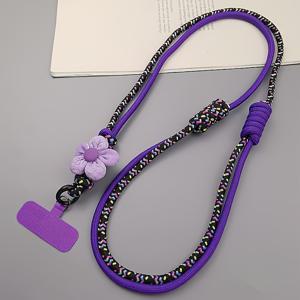 TEMU 수제 플로럴 조절 가능한 크로스바디 폰 랜야드 - 보라색 & 멀티컬러 브레이디드 스트랩, 꽃무늬 디자인, 야외 사용을 위한 내구성 있는 나일론, 휴대폰 케이스 걸이 스트랩