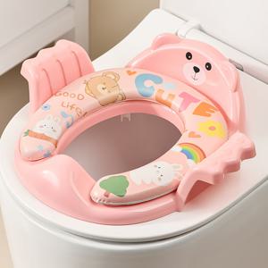 TEMU 귀여운 곰돌이 캐릭터가 특징인 휴대용 어린이 변기 시트, 귀여운 변기 뚜껑으로 배변 훈련에 적합, 여행용 변기 시트, 남아 여아 모두에게 적합, 가정용 변기 추가, 세척 용이, 엄마와 훈련에 이상적