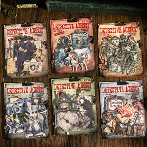 TEMU 찰리 탐정 에이전시 시리즈 탐정 테마 화이트 송아지 가죽 스티커 6봉투, 스크랩북킹 키트, 휴대폰 케이스 및 물병 스티커, 앨범 다이어리 장식 및 노트북 액세서리, 잡지 저널 스티커 아트 공예 장식 스티커, 스크랩북킹 스티커, 할로윈 및 크리스마스 선물용으로 다양한 상황에 적합