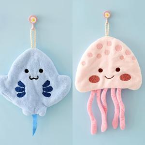 TEMU 2개 세트 트로피컬 테마 기하학적 행잉 타월 - 장난기 넘치는 불가사리와 문어 패턴이 특징인 플러시 산호 양털 타월, 부드러운 주방 장식에 완벽한 홈 데코