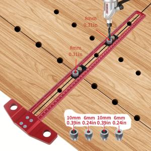 TEMU 2-in-1 알루미늄 합금 목공 드릴링 & 마킹 지그 (6/8/10mm 드릴 슬리브 포함), 활동 블록 & 조절 가능한 다월링 가이드 - 정밀 T자형 사각형 포지셔닝 도구