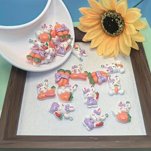 TEMU 20개 수제 당근 토끼 펜던트 - 귀여운 동물 장식, 보라색 리본과 초록색 잎사귀 상단, 귀걸이, 목걸이 및 팔찌 제작에 적합한 주얼리 제작 용품 (생생한 오렌지색 및 보라색), 토끼 장식, 재미있는 디자인, 광택 표면