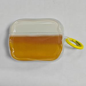 TEMU 물결 모서리 여름 시원한 맥주 낙하 방지 이어폰 케이스, 노란색 랜야드 포함, for 1, 2, 3, 4, Pro, Pro 2 호환, 패션 액세서리, 소프트 쉘, 안전한 보호