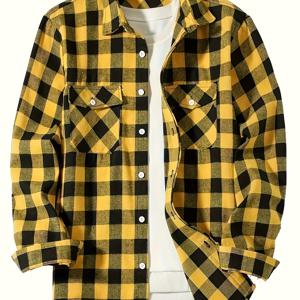 TEMU 2025 남성용 트렌디한 체크무늬 셔츠, 2025 봄/가을 신상품, 해외 직구 루즈핏 긴팔 셔츠 재킷