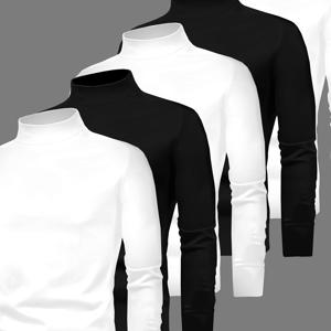 TEMU 남성용 긴팔 라운드넥 베이스 레이어 티셔츠 5pcs - 솔리드 컬러 레이어링 티, 100% 폴리에스터, 사계절 캐주얼웨어 & 헬스 트레이닝 셔츠, 세탁기 사용 가능, 다양한 컬러 옵션 (연중 레이어링용 벌크 팩)