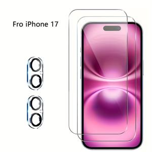 TEMU 4-In-1 2개 고화질 투명 필름 + 2개 카메라 렌즈 보호 필름, 휴대폰 화면 보호 필름, 9H 강화 유리, 아이폰 11/12/13/14/15/16/6Pro/16Plus/16Pro/16Pro Max/17/17 Air/17 Pro/17 Pro Max에 적합