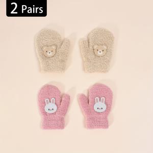 TEMU 1-3세 유아용 고탄성 니트 보온 방한 장갑 2켤레, 가을/겨울 아동용 핑거리스 장갑, 긁힘 방지 장갑, 일상 캐주얼웨어 및 겨울 추위 방지용