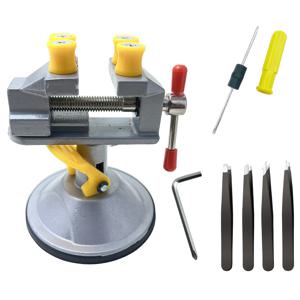 TEMU 흡착식 베이스가 있는 소형 테이블 바이스, 360° 회전 가능한 취미 바이스 키트, 정밀 스크루드라이버와 핀셋 4개 포함, 프로젝트, 전자 제품 수리, 주얼리 공예 및 PCB 고정에 적합