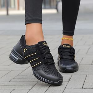 TEMU 여성용 통기성 사계절 댄스 스니커즈 - 스퀘어 댄스, 라인 댄스, 맘 댄스 호환, 부드러운 밑창과 편안한 플랫 힐, 쿠션 깔창, 연중 착용 가능한 모던 댄스화