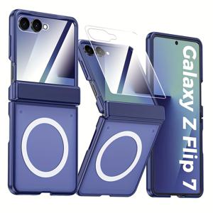 TEMU 휴대폰 케이스 - 삼성 Zflip7 호환 보호 케이스입니다. 반투명 무광 엔드, 힌지 보호, 무선 충전 지원, 충격 방지 TPU 디자인을 특징으로 합니다.