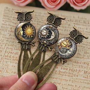 TEMU 3개 빈티지 태양 & 메탈 책갈피 - 고딕 올빼미 & 하늘 디자인, 골드 포인트, 튼튼한 철제 책갈피 (독서용), 책 애호가를 위한 수집용 선물, 책 애호가 선물, 하늘 테마, 복잡한 패턴, 장식용 책갈피