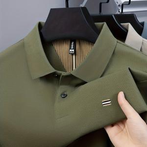 TEMU Pearson OBM 남성용 긴팔 폴로 셔츠 (봄/가을), 엠보리디드 칼라의 비즈니스 캐주얼 스타일, 레이어링에 유용한 다용도 아이템