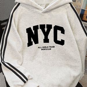 TEMU 가을 겨울 신상 미국식 심플 후드 스웨트셔츠, 긴소매 데일리 패션, NYC 레터 디자인으로 트렌디함 강조