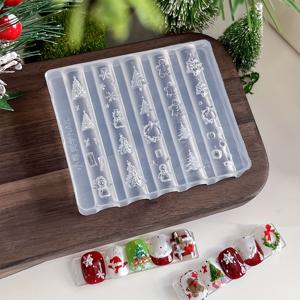 TEMU 크리스마스 트리 징글베어 인형 눈꽃 네일 몰드, 3D 고탄성 실리콘 장식 리본 눈꽃 착용형 네일 도구 추가