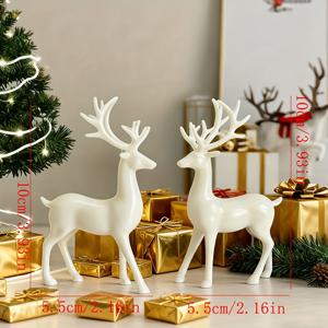 TEMU 매력적인 수제 흰색 사슴 조각상 세트, 홈 데코 및 휴일 축하 행사에 완벽, 축제 장식 | 판타지 테마 | 장식 조각상, 크리스마스에 이상적이고 추수감사절에 좋습니다.