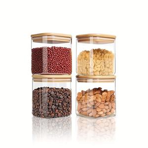 TEMU 4/8개 유리 보관 용기 세트, 뚜껑 포함, 쌓기 가능한 주방 용기, 양념 용기, 설탕 또는 밀가루 용기, 밀폐 식품 용기, 쿠키, 견과류, 커피 원두, 시리얼, 향신료, 허브, 소형 유리 식품 보관 용기, 홈 주방, 팬트리 정리에 적합, 주방 정리,향신료 보관함,모던 팬트리,내구성 있는 유리제품,밀폐 뚜껑,팬트리 정리함,베이커스,홈 쿠커스