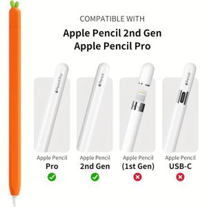 TEMU 애플 펜슬 커버 당근 실리콘 스킨 커버, 애플 펜슬 2세대 호환, 아이패드 프로 11 12.9인치 호환 보호 커버 액세서리 (오렌지 레드)