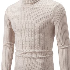 TEMU 남성용 하이넥 스웨터 가을 겨울 풀오버 리브드 니트 솔리드 컬러