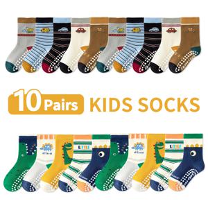 TEMU 레터 , 자동차 패턴, 만화 빅아이 공룡이 특징인 플로어 삭스 10켤레 세트. 남아 여아, 아기 걸음마 연습에 적합하며, 부드러운 밑창으로 실내 미끄럼 방지 기능이 있습니다. 캐주얼한 일상복으로 완벽합니다.