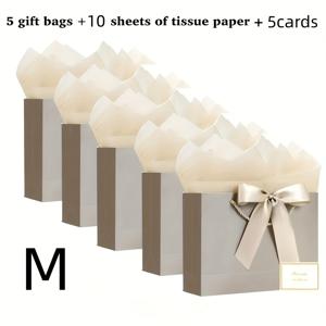 TEMU 그녀/남자를 위한 선물 세트 (샴페인 실버-그레이 선물 가방 20개), 가방 5개, 티슈 페이퍼 10매, 카드 5매 포함, 리본이 달린 3가지 사이즈로 제공, 결혼식, 생일, 베이비 샤워, 추수감사절, 기념일 선물로 완벽