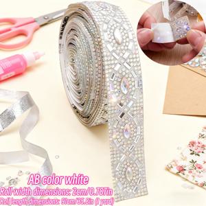 TEMU 1야드 자가 접착 무봉제 라인스톤 트림 테이프 - 쉬운 적용이 가능한 반짝이 DIY 공예 스트립, 단색 반짝임 장식용 (의류, 신발, 모자, 차량 내부, 휴일 선물 및 파티 장식용) (1야드 롤)