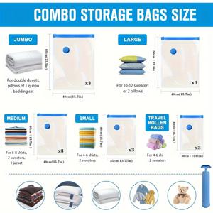 TEMU 15팩 재사용 가능한 진공 저장 백, 다양한 사이즈 S+M+L+XL+XXL, 옷, 베개, 이불, 담요 등을 위한 플라스틱 직사각형 공간 절약 백, 다용도, 빠르고 편리함