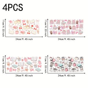 TEMU 귀여운 책과 커피 테마 UV DTF 컵 랩 프린팅 4개 세트, 방수 자체 접착식. 머그, 물병, 컵에 적합. 16온스 유리병 포장용 DTF 전사지. 3D 라벨, 방수 및 스크래치 방지. DIY 포장용 전사지 - DIY 공예품 및 장식용으로 완벽