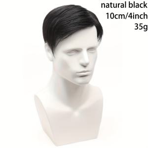 TEMU 남성용 헤어피스, 실제 인모 사용, 자연스러운 3:7 파트, 보이지 않고 매끄러운 스타일, 상단 헤어 복원용 짧은 머리 스타일
