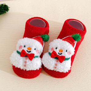 TEMU 아기 양말 한 쌍, 레드 가을/겨울 스타일, 두꺼운 기모 안감, 미끄럼 방지 아기 겨울 양말, 새해를 위한 코랄 기모, 따뜻한 워킹 양말